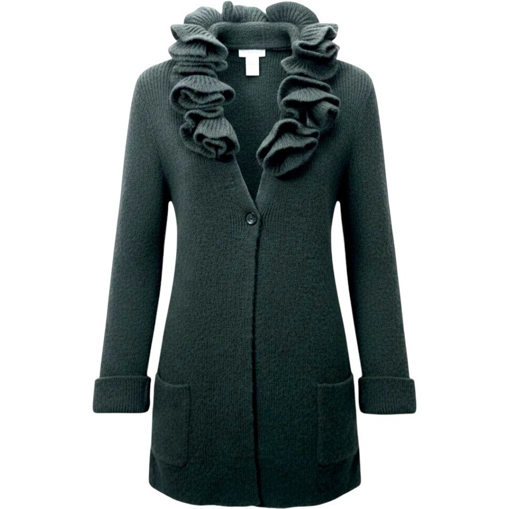 Soft Surrounding Alpaca Wool Cardigan Duster Women S Ruffle Neck Rosette Sweater